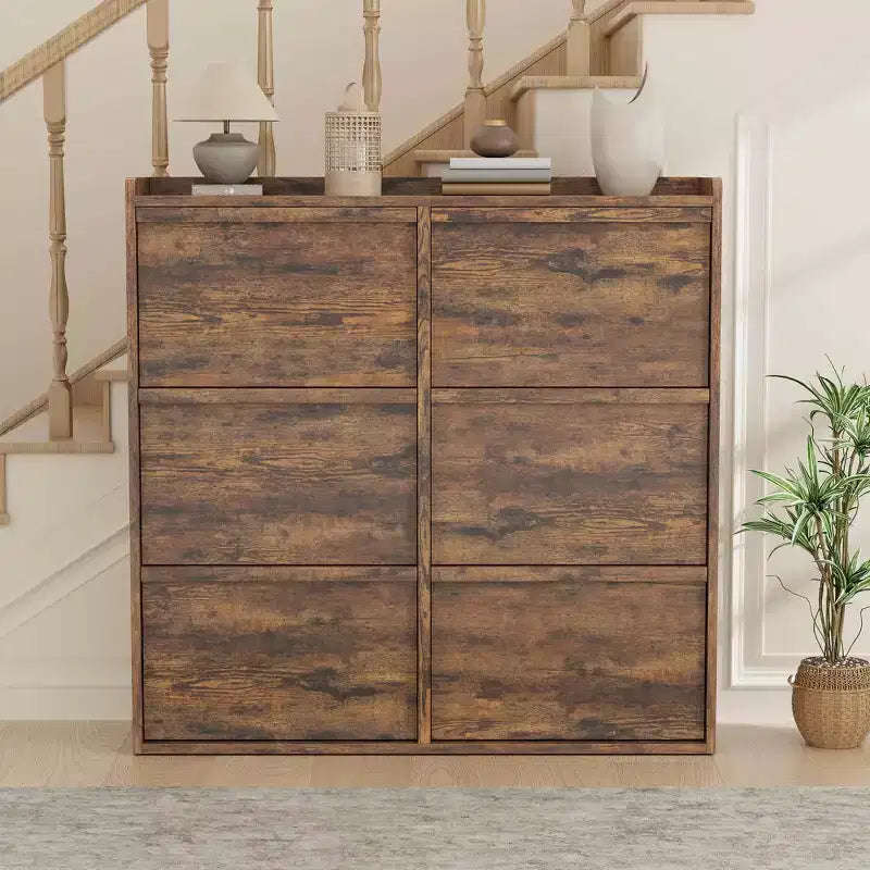 Meuble à chaussures en bois avec 6 tiroirs basculants et étagère réglable - Entrée