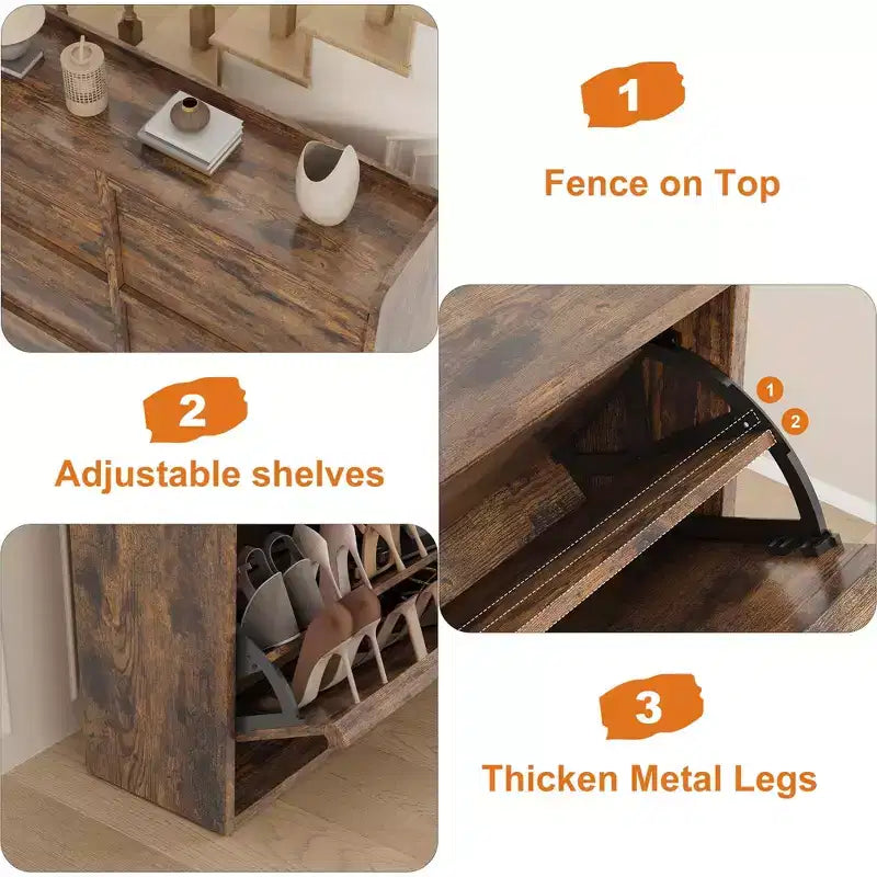 Meuble à chaussures en bois avec 6 tiroirs basculants et étagère réglable - Entrée