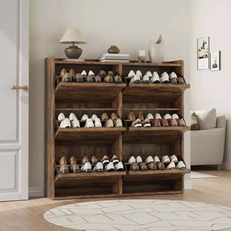 Meuble à chaussures en bois avec 6 tiroirs basculants et étagère réglable - Entrée