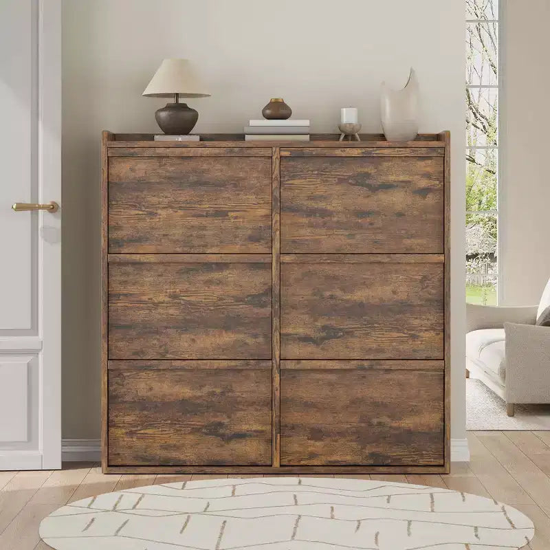 Meuble à chaussures en bois avec 6 tiroirs basculants et étagère réglable - Entrée