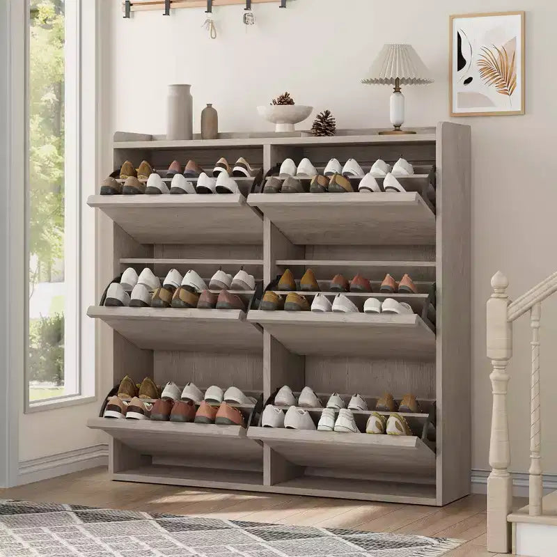 Meuble à chaussures en bois avec 6 tiroirs basculants et étagère réglable - Entrée