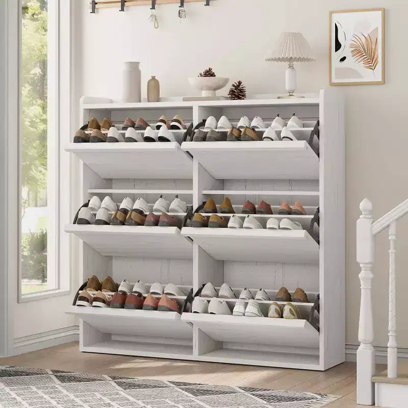 Meuble à chaussures en bois avec 6 tiroirs basculants et étagère réglable - Entrée