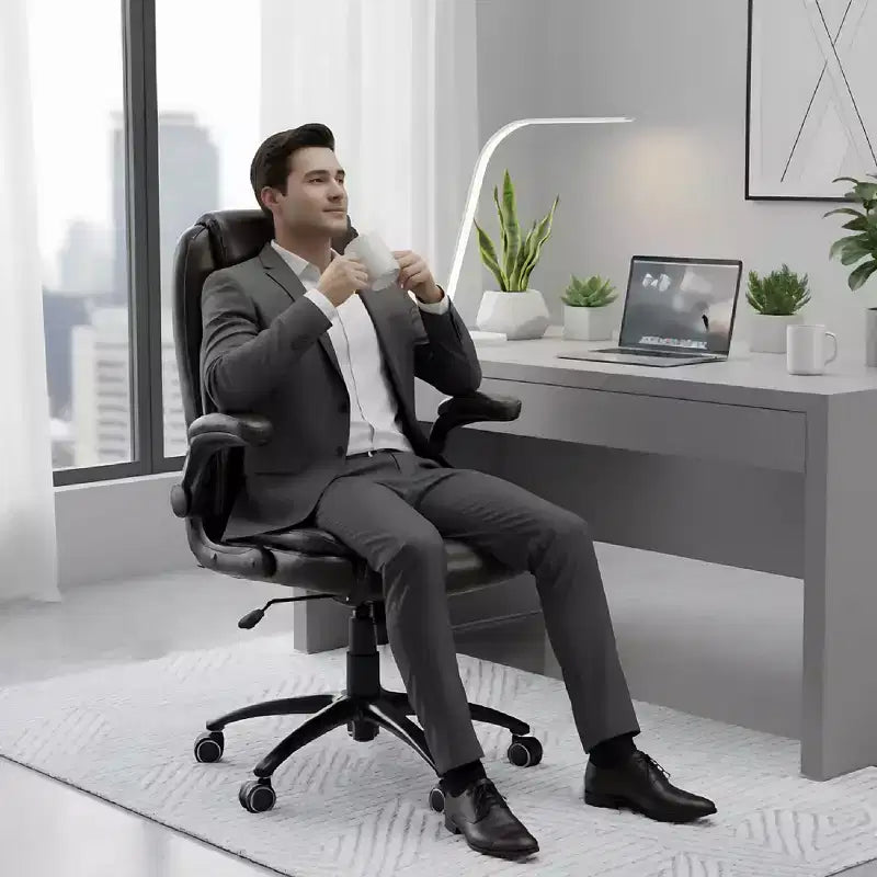 Fauteuil de bureau en cuir grande taille avec accoudoirs relevables et inclinaison réglable