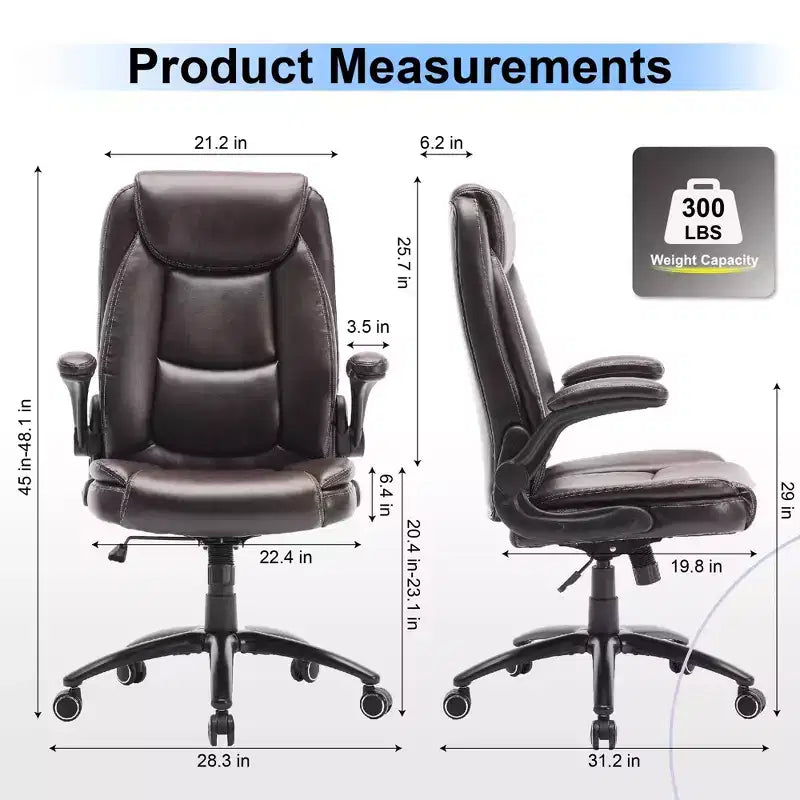 Fauteuil de bureau en cuir grande taille avec accoudoirs relevables et inclinaison réglable