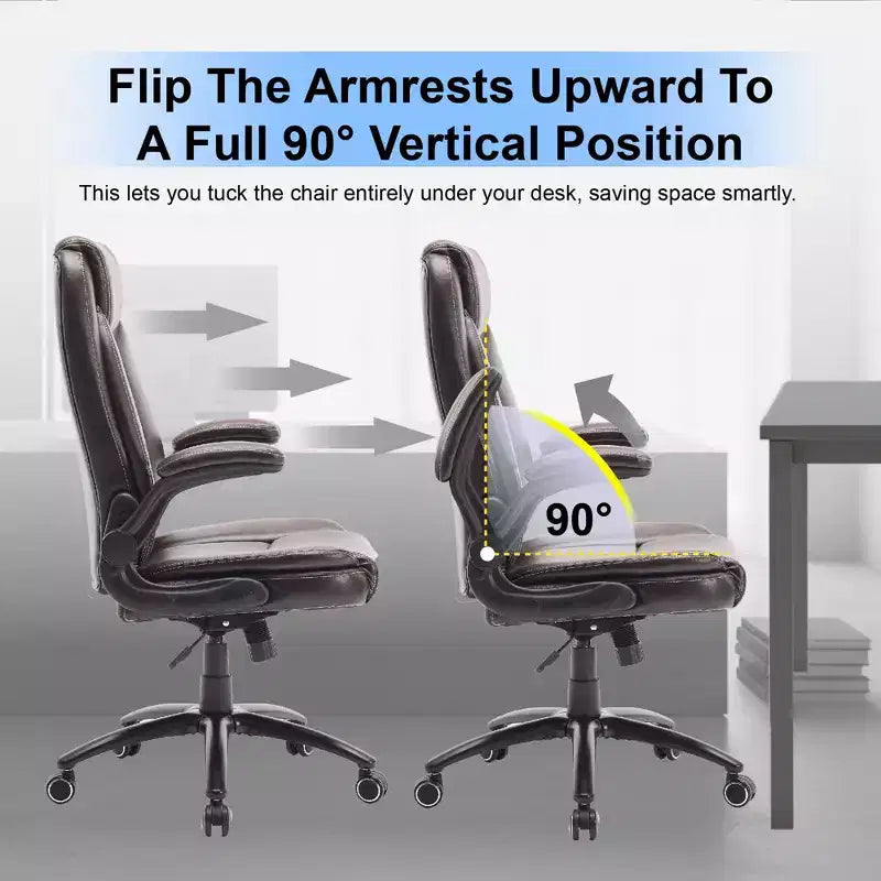Fauteuil de bureau en cuir grande taille avec accoudoirs relevables et inclinaison réglable