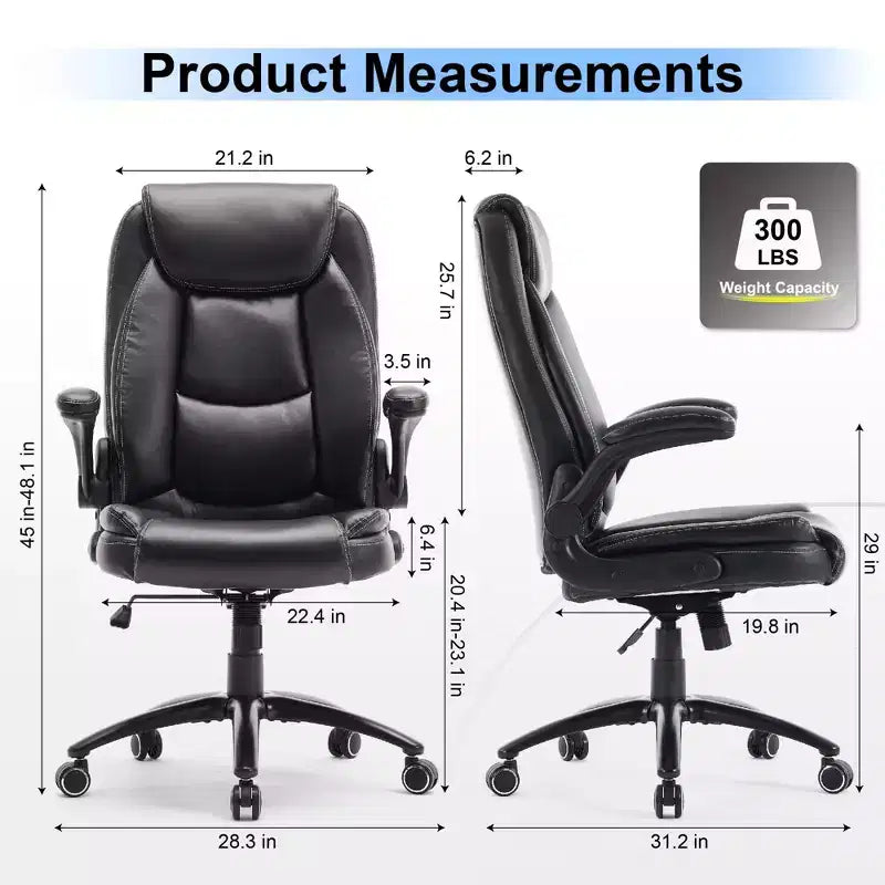 Fauteuil de bureau en cuir grande taille avec accoudoirs relevables et inclinaison réglable