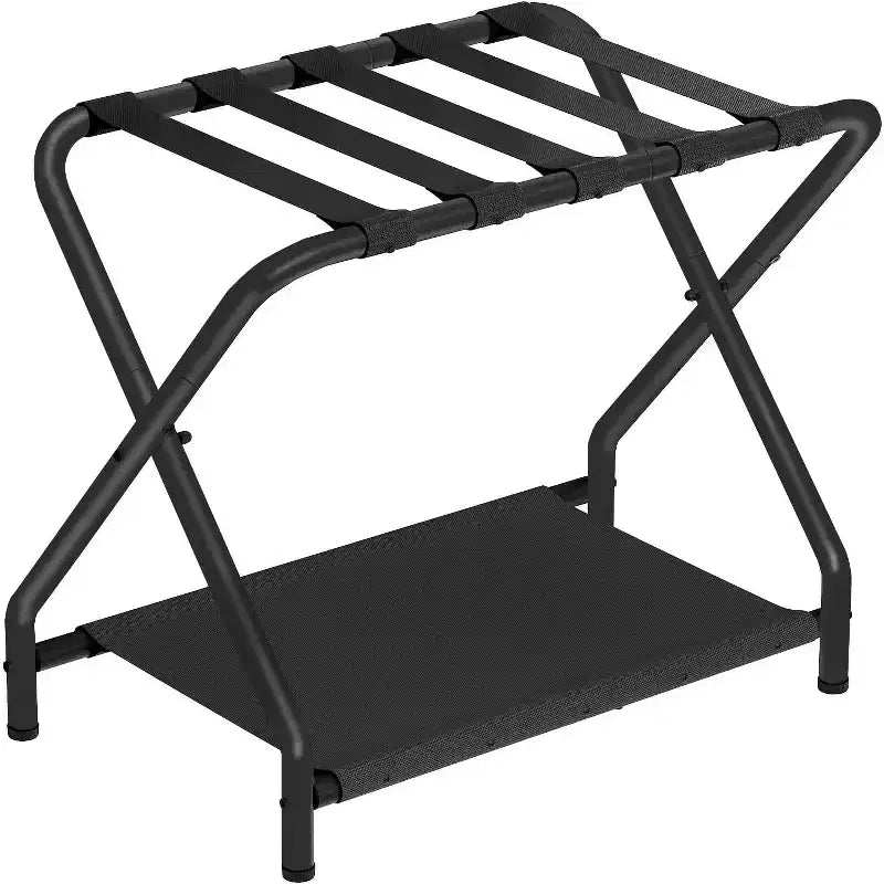 Porte-bagages pliant avec étagère en tissu – Capacité de 45 kg, noir