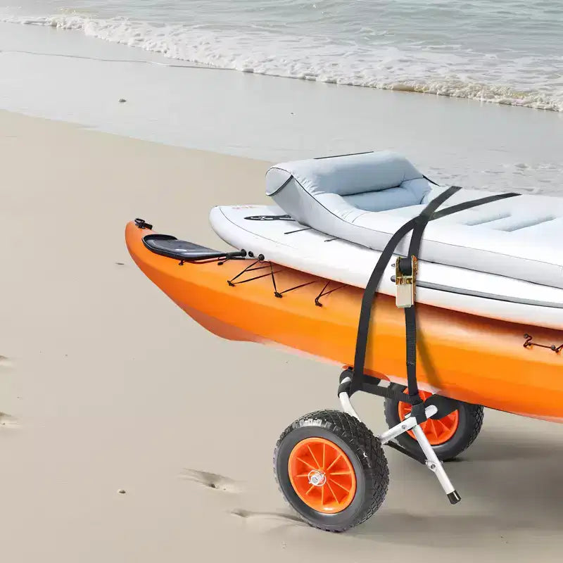 Chariot de kayak pliable - Capacité de 200 lb, pneus en caoutchouc plein de 10 pouces avec sangle à cliquet