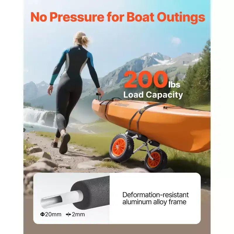 Chariot de kayak pliable - Capacité de 200 lb, pneus en caoutchouc plein de 10 pouces avec sangle à cliquet