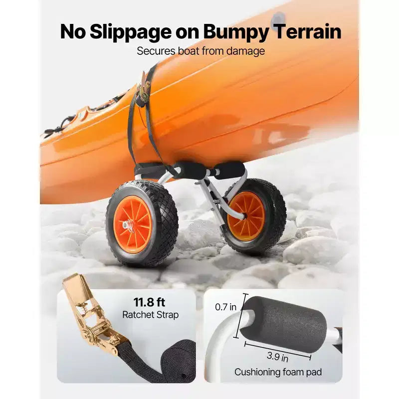 Chariot de kayak pliable - Capacité de 200 lb, pneus en caoutchouc plein de 10 pouces avec sangle à cliquet