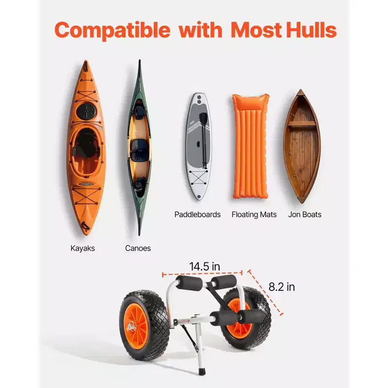Chariot de kayak pliable - Capacité de 200 lb, pneus en caoutchouc plein de 10 pouces avec sangle à cliquet