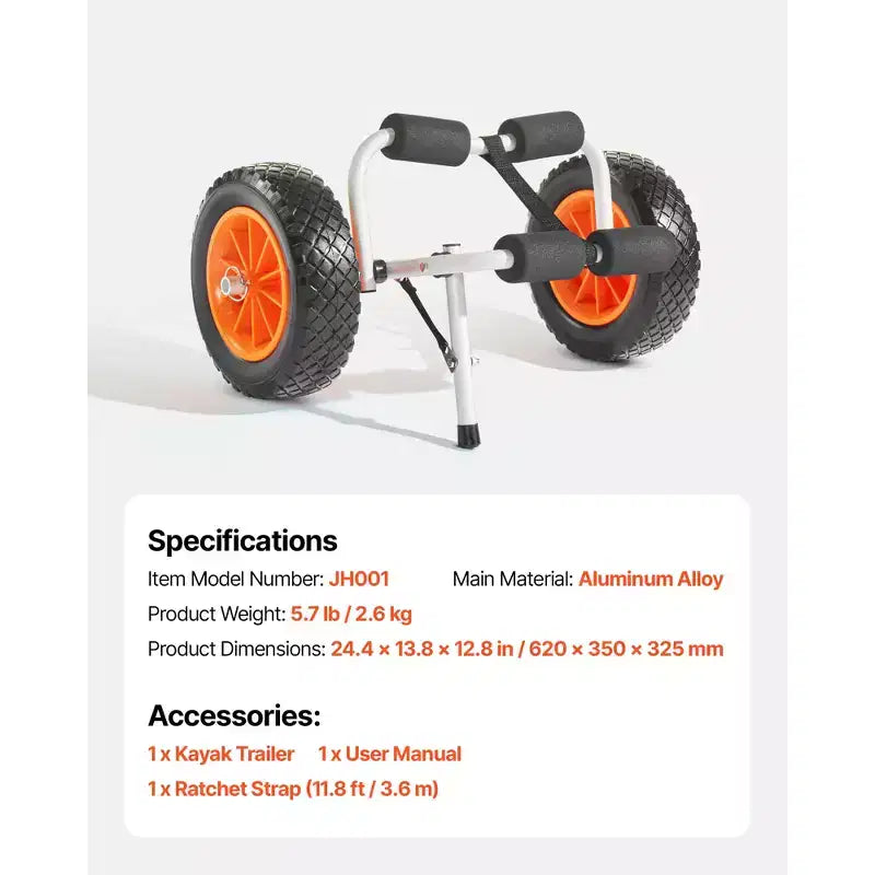 Chariot de kayak pliable - Capacité de 200 lb, pneus en caoutchouc plein de 10 pouces avec sangle à cliquet