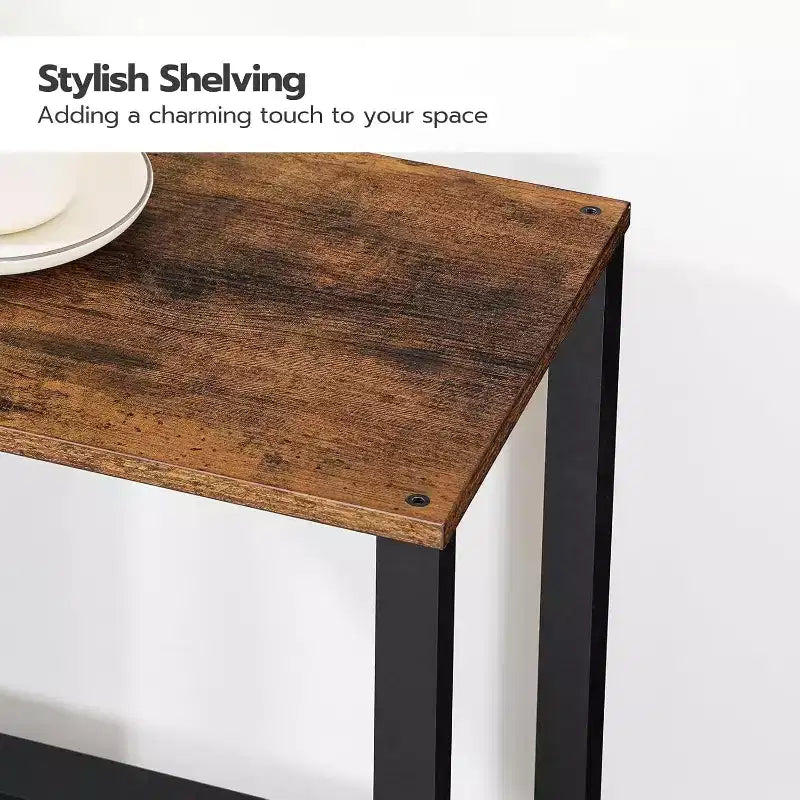 Petite table d'appoint à 2 niveaux avec décoration en rotin synthétique - Marron rustique et noir