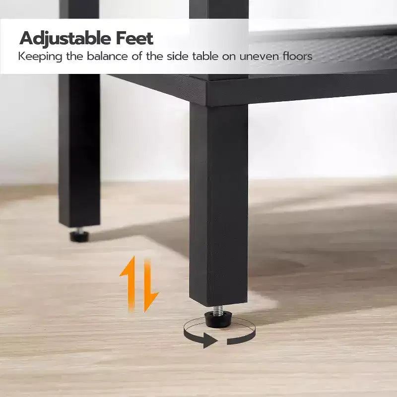Petite table d'appoint à 2 niveaux avec décoration en rotin synthétique - Marron rustique et noir