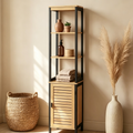 Tour de rangement en bambou et lin - Noir contemporain, 172,7 cm H