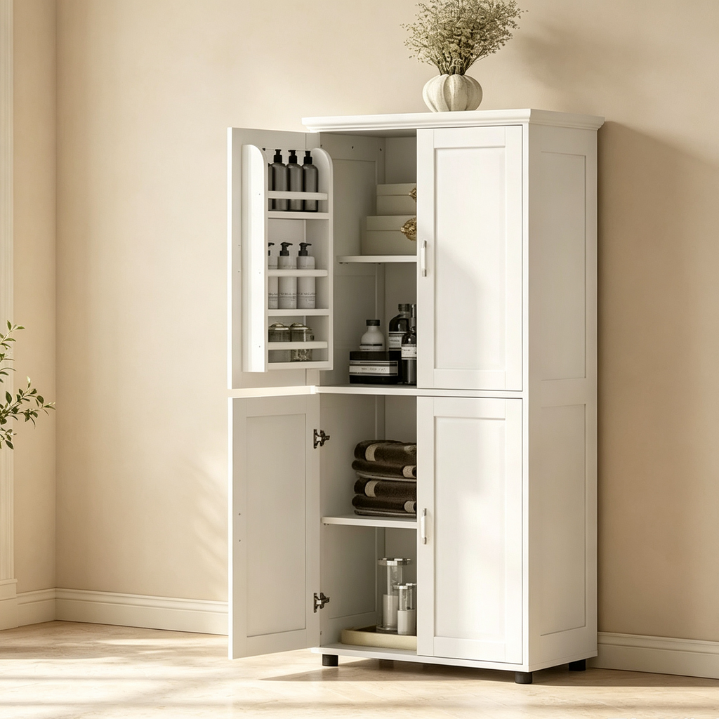Meubles hauts de salle de bain, Meuble bas de salle de bain avec 4 portes, Étagères réglables, Meuble de cuisine sur pied