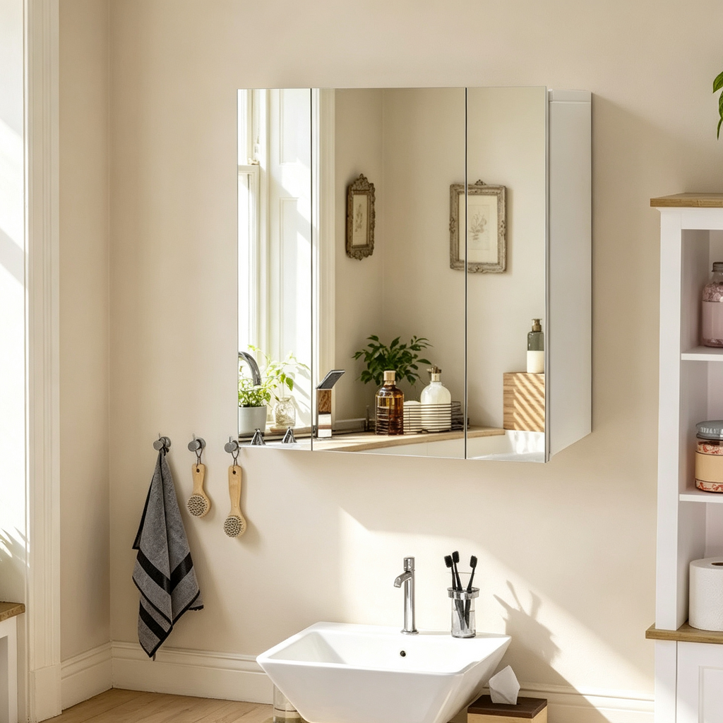 Armoire à pharmacie, miroir de salle de bain avec armoire de rangement et étagères réglables, miroir de salle de bain mural, blanc