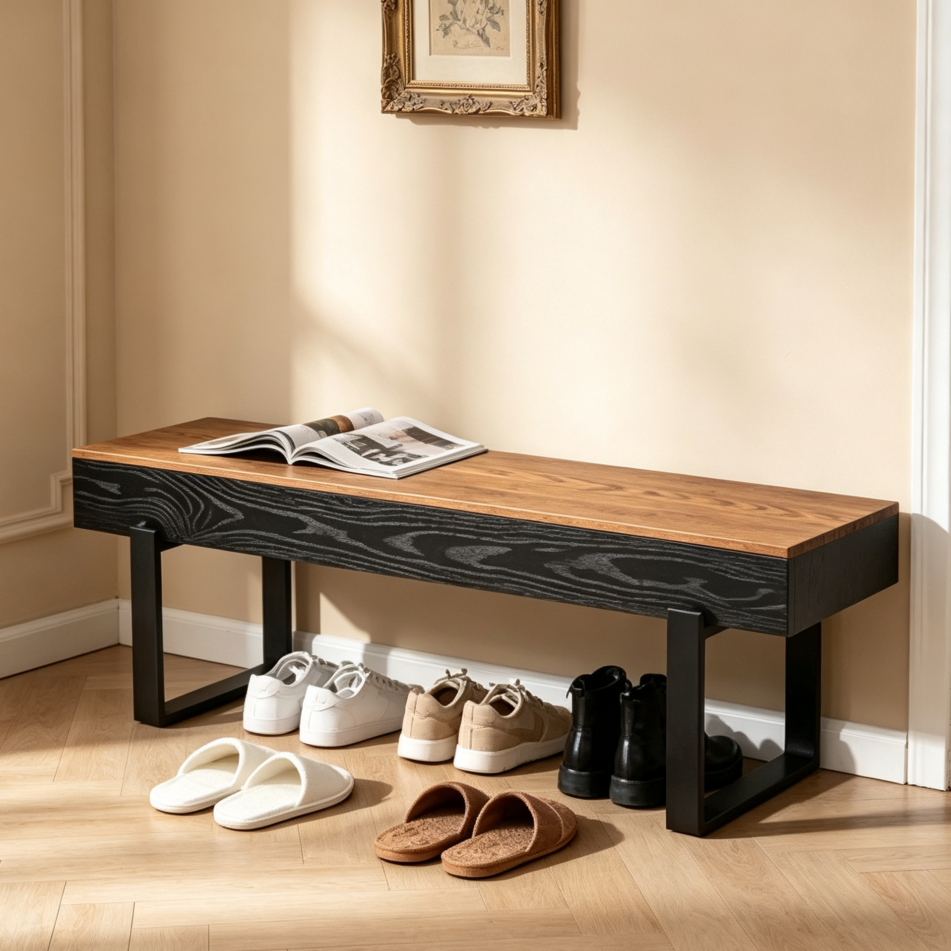 Banc en bois de style ferme de 150 cm - Banc d'entrée ou à chaussures polyvalent