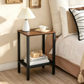 Petite table d'appoint à 2 niveaux avec décoration en rotin synthétique - Marron rustique et noir