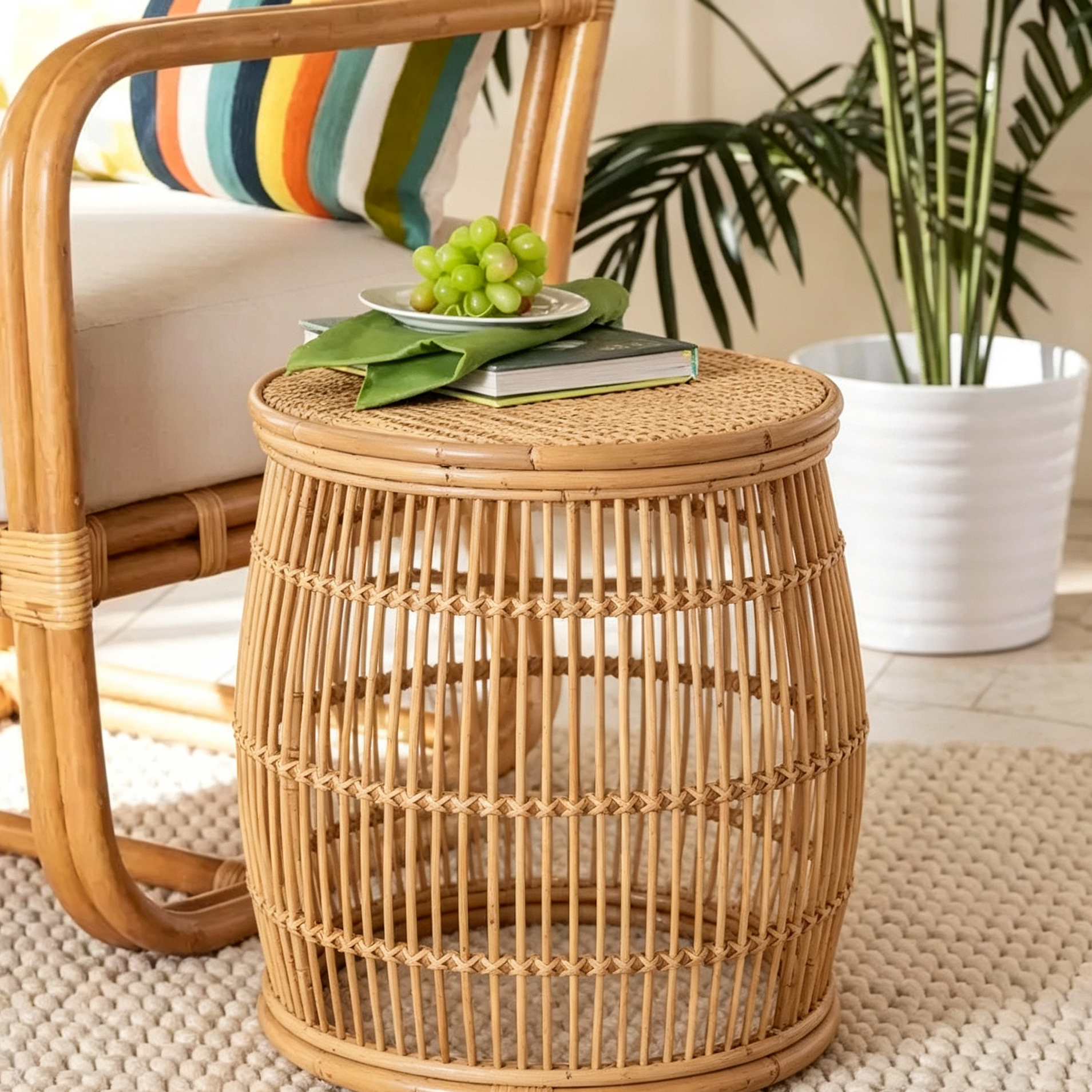 Table basse en rotin naturel - Bohème, aucun assemblage requis, fabriquée en Indonésie