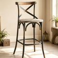 Chaise de bar en métal et bois avec dossier en X