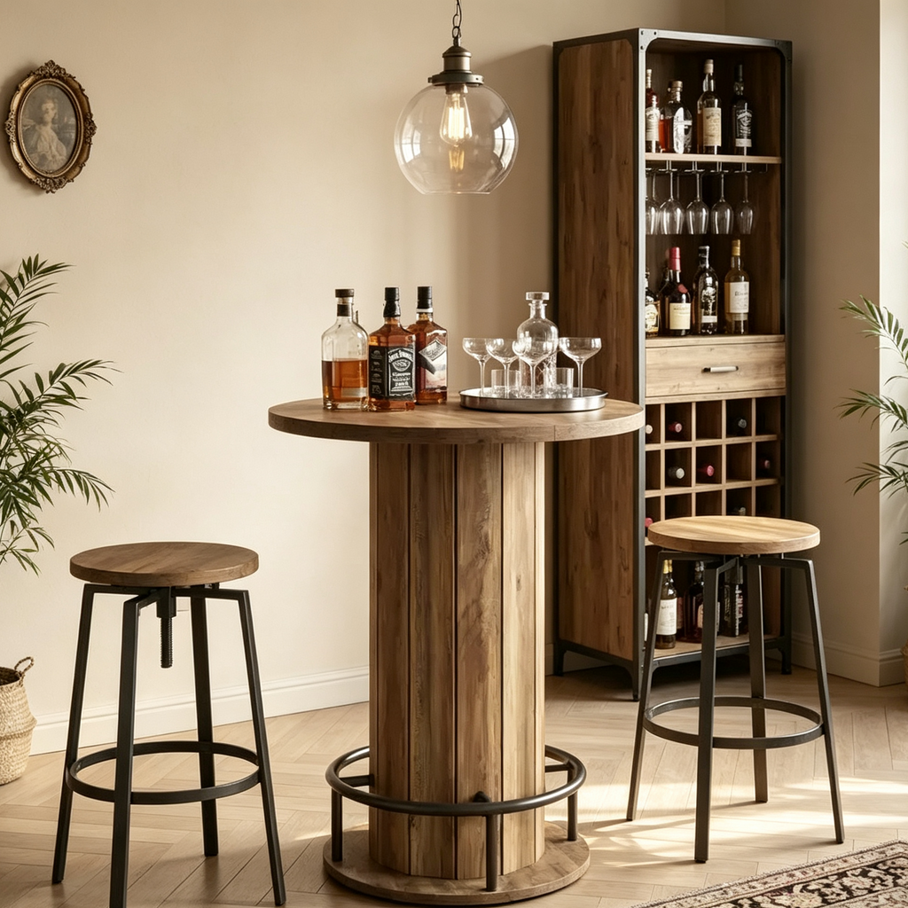 Table de bistrot/pub de ferme ronde de 31 po avec repose-pieds - Hauteur de comptoir