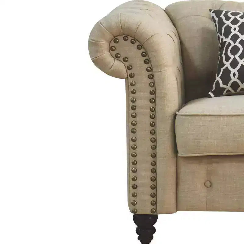 Fauteuil d'appoint rembourré avec oreiller – Lin beige