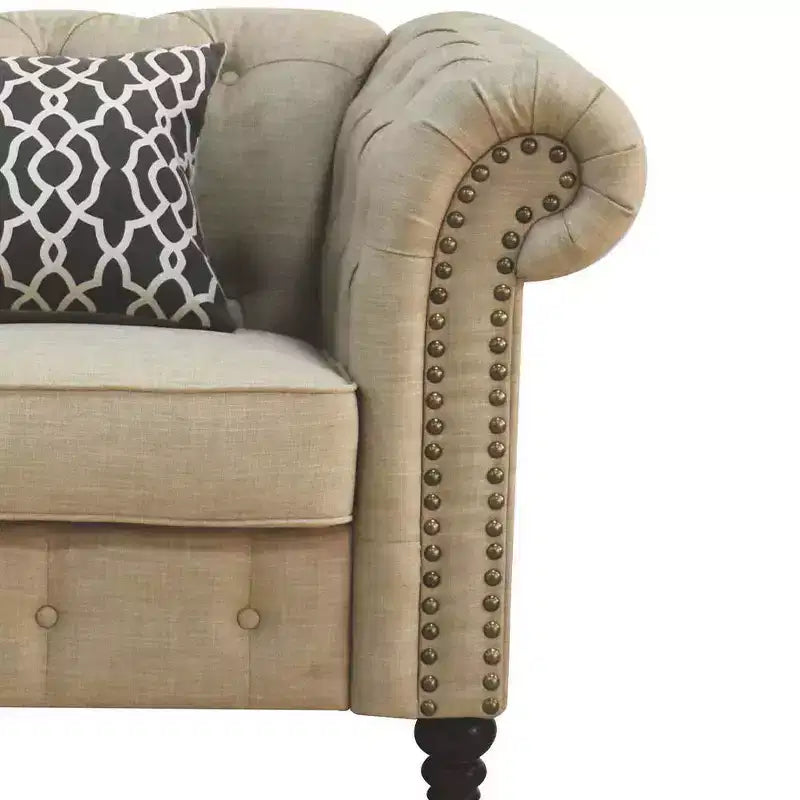 Fauteuil d'appoint rembourré avec oreiller – Lin beige