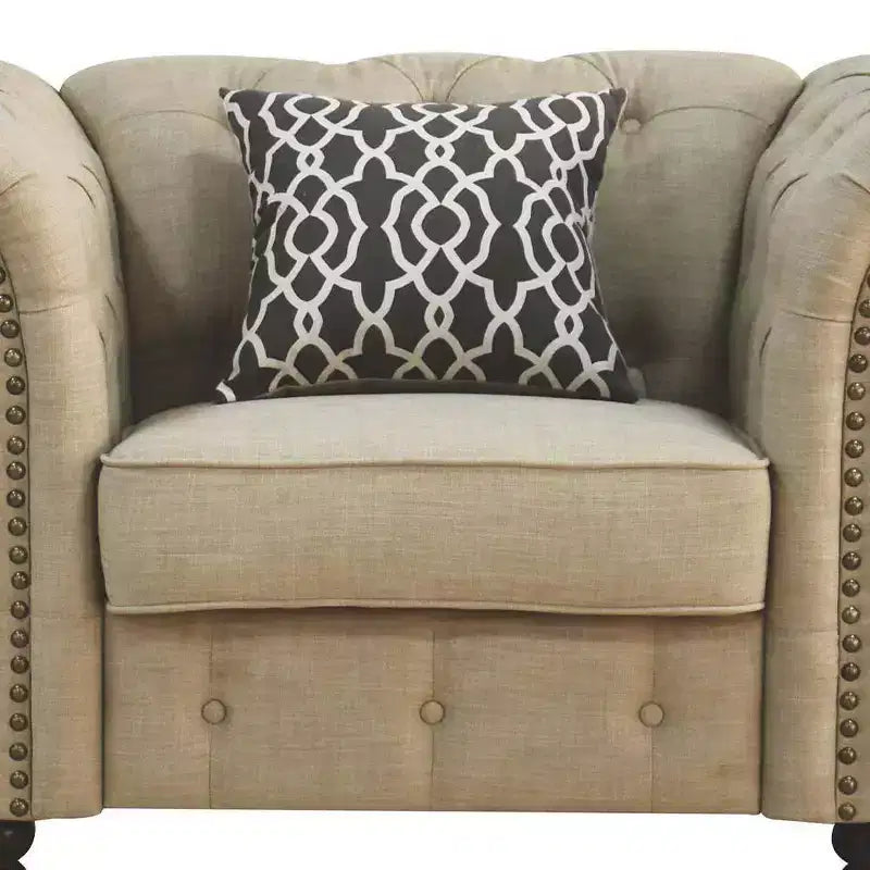 Fauteuil d'appoint rembourré avec oreiller – Lin beige