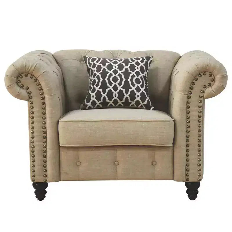 Fauteuil d'appoint rembourré avec oreiller – Lin beige