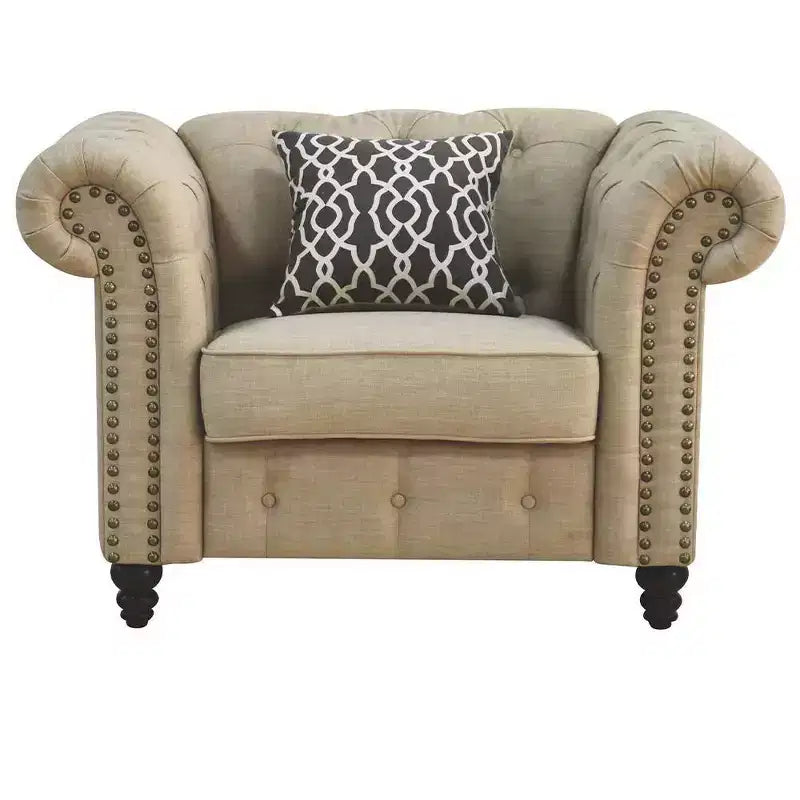 Fauteuil d'appoint rembourré avec oreiller – Lin beige