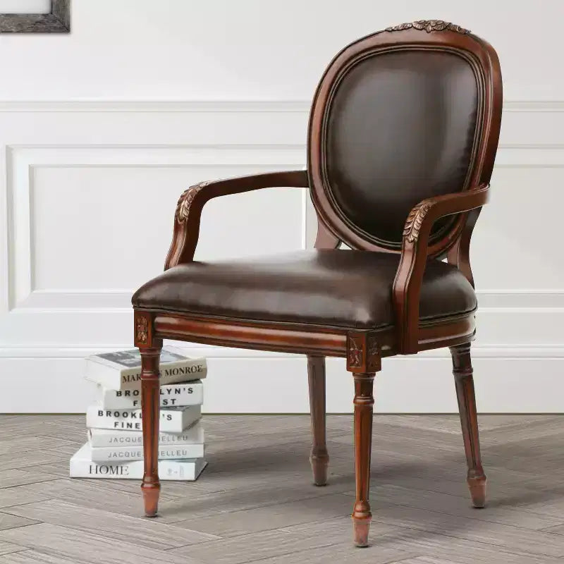 Fauteuil en cuir marron - Rembourré, Design traditionnel, Cadre en bois, Rembourrage en mousse