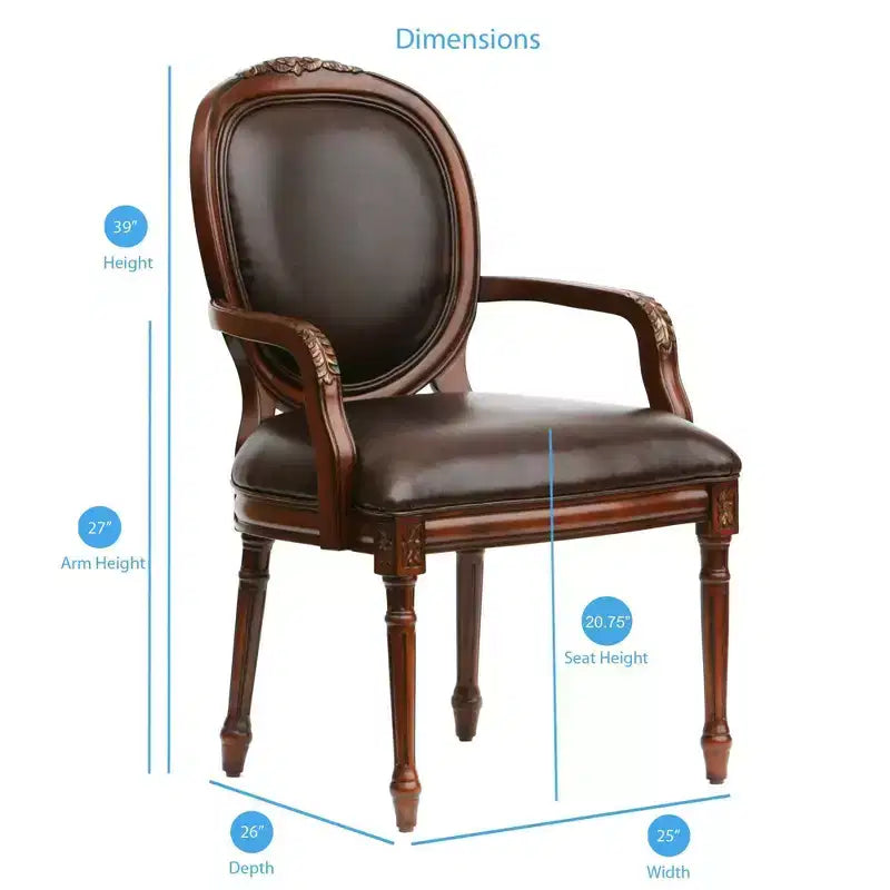 Fauteuil en cuir marron - Rembourré, Design traditionnel, Cadre en bois, Rembourrage en mousse
