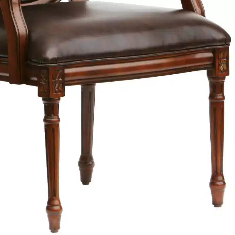 Fauteuil en cuir marron - Rembourré, Design traditionnel, Cadre en bois, Rembourrage en mousse