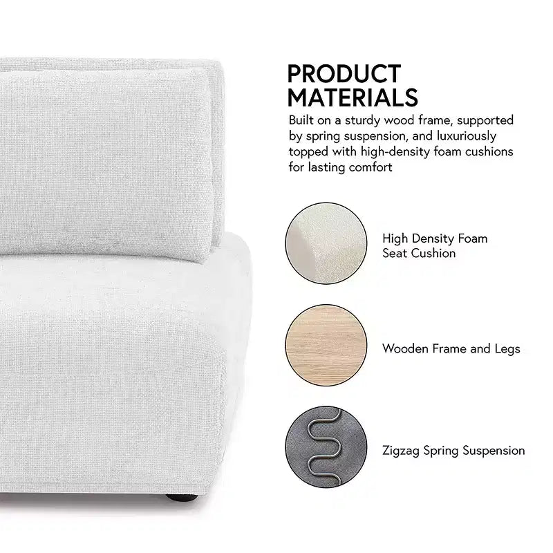 Chaise modulaire moderne sans accoudoirs avec dossier extensible - Boucle gris clair