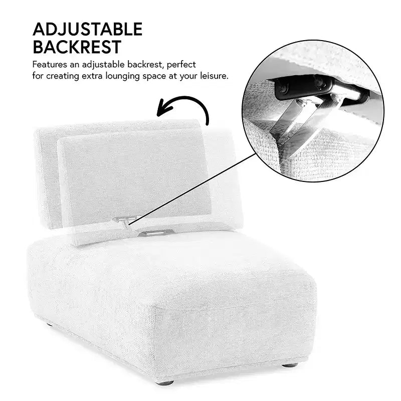 Chaise modulaire moderne sans accoudoirs avec dossier extensible - Boucle gris clair