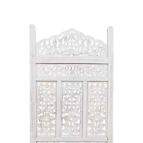 Paravent en bois sculpté à 4 panneaux – Blanc vieilli