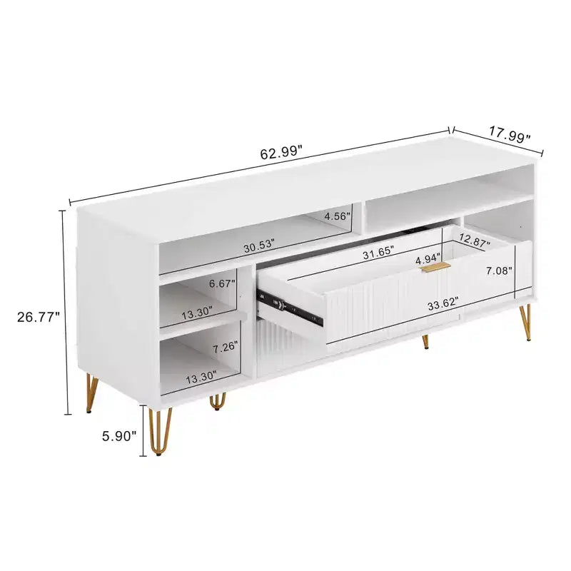 Meuble TV moderne du milieu du siècle de 160 cm pour téléviseurs jusqu'à 60" - Blanc