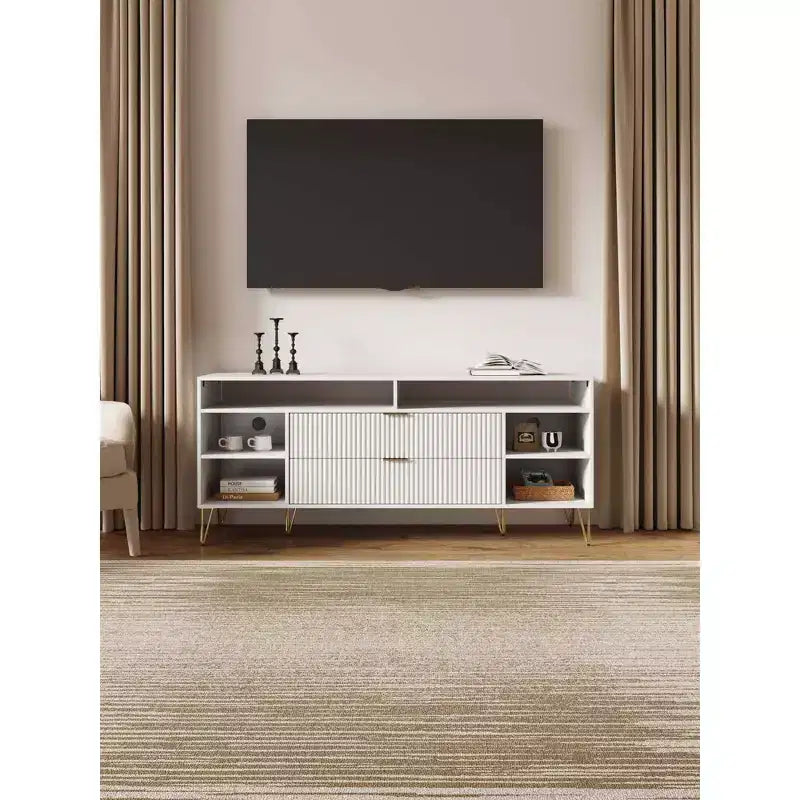Meuble TV moderne du milieu du siècle de 160 cm pour téléviseurs jusqu'à 60" - Blanc