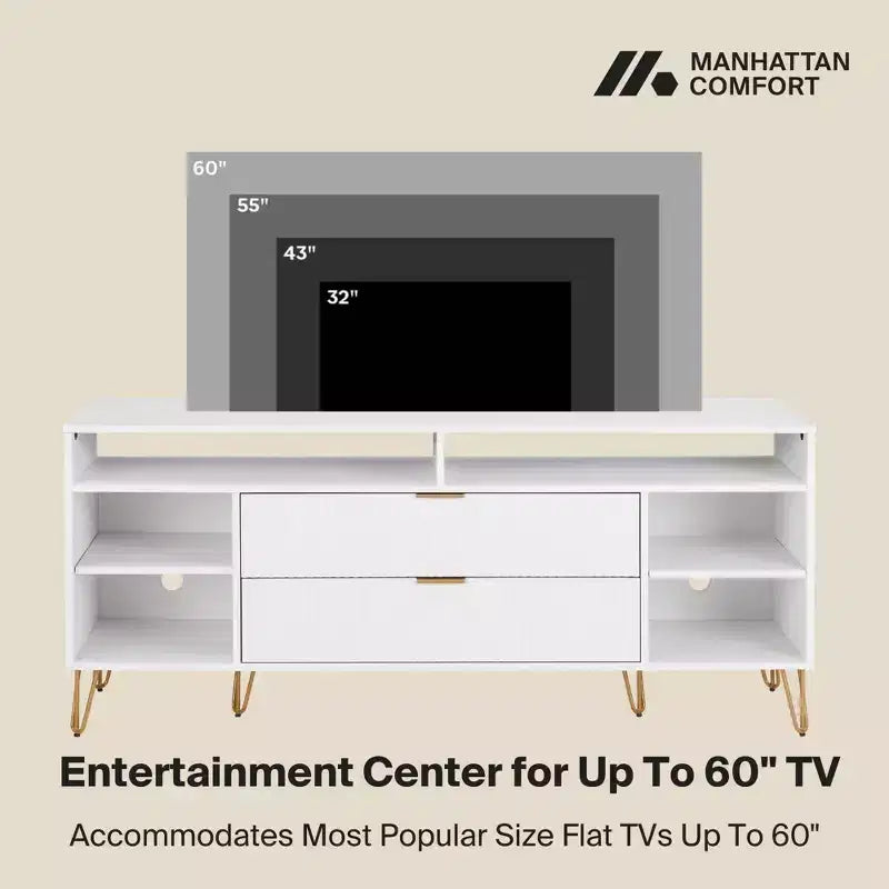 Meuble TV moderne du milieu du siècle de 160 cm pour téléviseurs jusqu'à 60" - Blanc