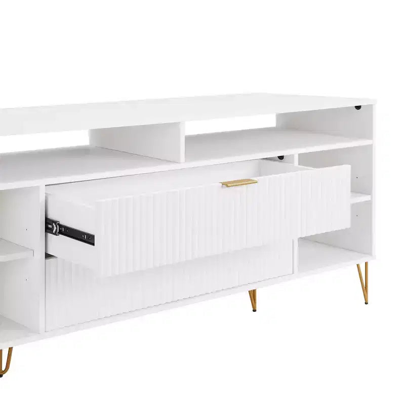 Meuble TV moderne du milieu du siècle de 160 cm pour téléviseurs jusqu'à 60" - Blanc