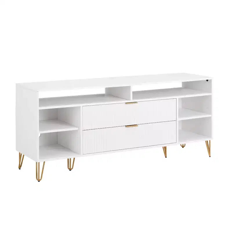 Meuble TV moderne du milieu du siècle de 160 cm pour téléviseurs jusqu'à 60" - Blanc