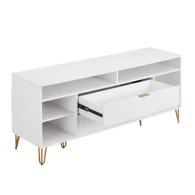 Meuble TV moderne du milieu du siècle de 160 cm pour téléviseurs jusqu'à 60" - Blanc