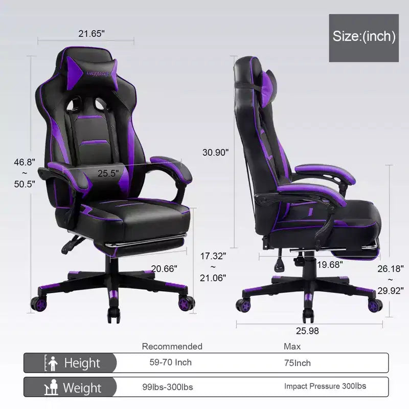 Chaise de jeu avec repose-pieds Chaise de bureau d'ordinateur à dossier haut - Violet