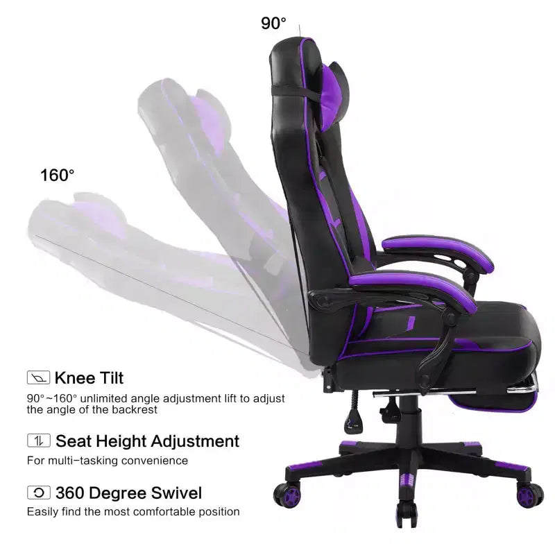 Chaise de jeu avec repose-pieds Chaise de bureau d'ordinateur à dossier haut - Violet