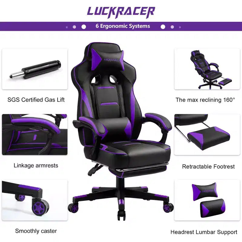 Chaise de jeu avec repose-pieds Chaise de bureau d'ordinateur à dossier haut - Violet