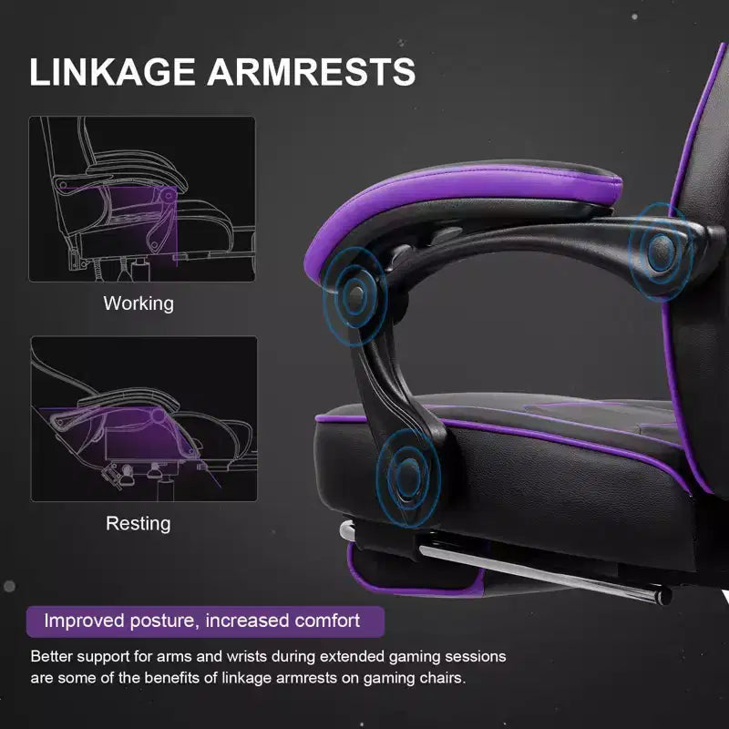Chaise de jeu avec repose-pieds Chaise de bureau d'ordinateur à dossier haut - Violet