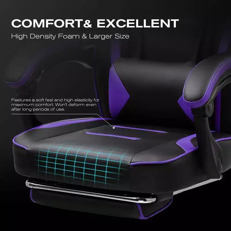 Chaise de jeu avec repose-pieds Chaise de bureau d'ordinateur à dossier haut - Violet