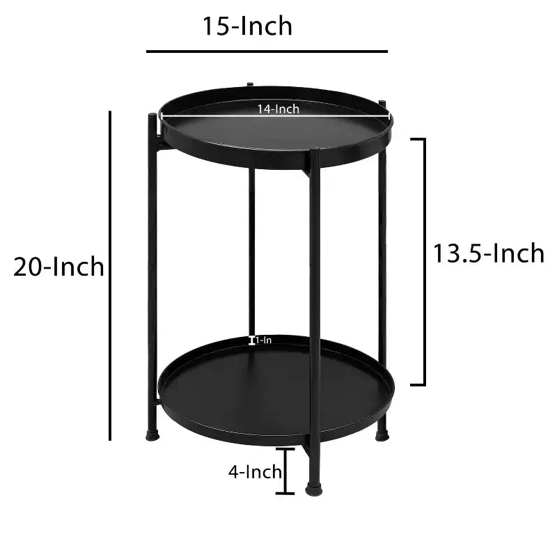 Table d'appoint ronde moderne en métal noir de 15 po avec pieds pliables