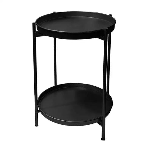 Table d'appoint ronde moderne en métal noir de 15 po avec pieds pliables